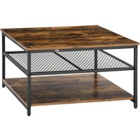 Coffee Table, Living Room Table with 3Tier Storage Shelves, Square Tea Table for Home Office, Rustic Brown