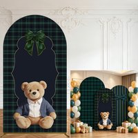 Green Plaid Teddy Bear Theme Arch Backdrop Cover Cartoon Kids Birthday Party Baby shower Decoration Chiara Arch Wall Background
