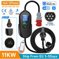 JNTAFEV 11KW 16A 3-phasiges Typ-2 tragbares EV-Ladegerät 5m CEE-Stecker Wi-Fi Bluetooth APP-Steuerung EVSE-Ladekabel für Elektroautos