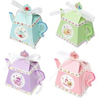 12/24Pcs Retro Teapot Shape Paper Candy Box Flower Wedding Favor Gift Packaging Boxes With Ribbon Christmas Birthday Party Decor