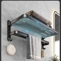 Matte Black 50CM Folding Holder With Hook Towel Holder Wall Mount AluminumTowel Rack