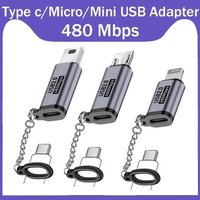 USB-C Adapter Type C Female To Micro / Mini USB Converters For iPhone 14 13 Xiaomi Samsung For Lightning Male Charger Adapter