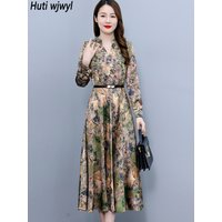Vintage Floral Satin Casual Long Dress Autumn Winter Women Elegant Luxury Party Vestidos 2024 Bodycon Chic Prom Night Midi Dress