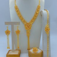 Nigerian 24K Gold Color Bridal Jewelry Set For Women Ethiopian Dubai Flower Necklace Bracelet Earring Ring Sets Party Gift