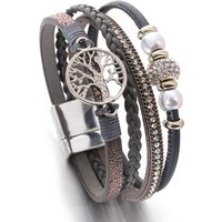 ALLYES Vintage Tree of Life Braided Leather Bracelet Boho Rhinestone Beads Pearl Colorful Cuff Bangle Bracelets for Women