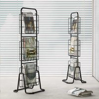 Minimalism Floor Magazine Display Rack Movable Bookshelf Compact Storage Shelf for Modern Homes Iron Multilayer Newspaper Rack
