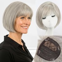 Cheveux humains courts à grande Base de 6.5x6.5 pouces, gris argenté, 10 pouces, pour femmes, avec plusieurs Clips antidérapants