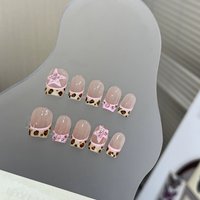 10PCS Brown French Wearable False Nails Short Square Press On Nails Nude Star Design Detachable Full Cover Nail Tips Supplies