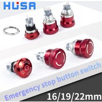 16mm 19mm 22mm Metal Emergency Stop Button Switch Stainless Steel Waterproof Mushroom Head Rotation Reset Anti-Slip Thread