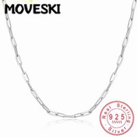 Real 925 Sterling Silver Paperclip Chain Necklace Classic Adjustable Blank DIY Pendant Base Fine Jewelry For Women Men Gift