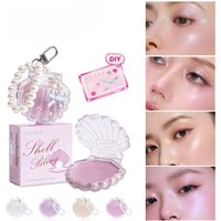 Sweet Shell Face Highlighter Palette High Glossy Face Illuminator Palette Natural Glow Finish, Pearl Shimmer Smooth Baked Powder
