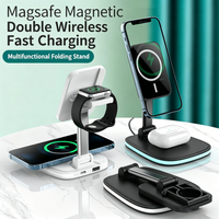 Foldable Magnetic Station 3 in 1 Fast Wireless Charger Stand For Magsafe iPhone 16 15 14 13 12 Pro Max iWatch 8 7 6 Airpods