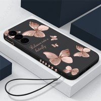 Butterfly Pattern Hand Lanyard Case For Samsung Galaxy S26 S25 S23 S24 Ultra S23 FE A57 A17 A55 A56 A36 A16 Soft Silicone Cover
