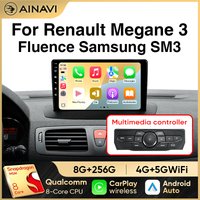 Ainavi Autoradio Multimedia-Player für Renault Megane 3 Fluence Samsung SM3 2008 - 2014 Android 12 Wireless Carplay DSP 48EQ 2 Din