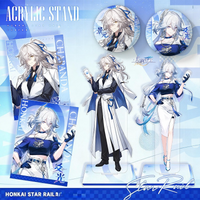 Honkai: Star Rail Anime Character Badge and Standee Set Jing Yuan Acrylic Figure Display for Fans Collectible Decoration Gift