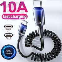 USB C To Type-C Car 10A Fast Charging Cables Dual Type C Spring Telescopic Data Line for Carplay IPhone 15 Samsung Xiaomi