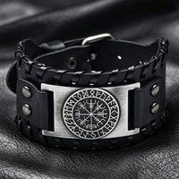 HNSP Viking Rune Leather Bracelet For Men Punk Street Style Jewelry Accessory