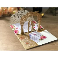 3D Bride and Groom Rose Gold Pop Up Wedding Invitations Laser Cut Greeting Cards Envelope Navy Blue White Pink Greeting Cards