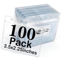 100 Pack Badge ID Card Holders Clear Plastic Horizontal Premium Badge Holder : Office Products