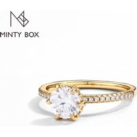 MINTYBOX 18K Yellow Gold D Moissanite Rings for Women Handmade 6.5mm S925 Silver Round Shape Engagement Ring Gift Fine Jewelry