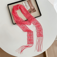 Trendy Floral Lace Printed Scarf Elegant Soft Multifunctional Headscarf Narrow Long Lightweight Bag Strap Evening Party