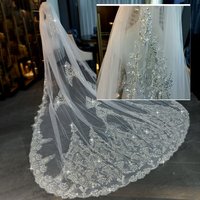 Exquisite Wedding Veils with Comb Crystal with Applique Beads Sparkling Long Bridal Veils Real Pictures L&P DQL Studio