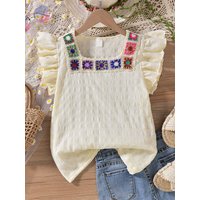 Girls' Sweet Apricot Short-Sleeve Top for Spring & Summer, Comfortable Fit, Ideal for Vacations, Outdoor Play and School Wear