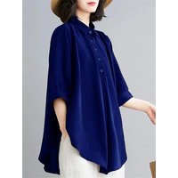 Ladies Loose Fit Mid-Length Shirt Five-Quarter Sleeve Commute Friendly Summer Casual Outerwear Shirt Simple Elegant PU Material