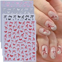 4pcs Streamer Bow Nail Art Stickers Black White Red Pink Irregular Bow Design Nail Decals DIY Elegant Slider Manicure Decoration