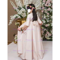 New 2026 Elegant Pink Satin Fluffy Flower Girl Dress for Little Princess Wedding Kids Girls Birthday Party First Communion Gowns