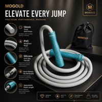 MOGOLD Weighted Jump Rope – 14mm Thick PVC Rope with Silicone Anti-Slip Handle, Quick Adjustment Lock for Home Fitness & Enduran