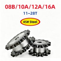 08B/10A/12A/16A 45# Steel Duplex Drive Sprocket Wheel Gear 11~28 Teeth For Single Roller Chain Industrial Transmission