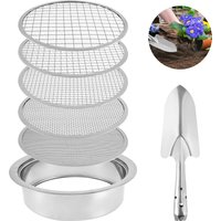 7Pcs Soil Sieves Mesh Set Stainless Steel Garden Soil Stone Filtration With Shovel 9.45inch Diameter Riddle Sieve Set