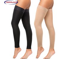 1Pair Medical Open Toe Thigh High Compression Stockings with Silicone Band for Women & Men, Firm 20-30 MmHg Graduated Support