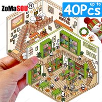 1-40Pcs 3D Landscaping Diy Stickers Christmas Miniature Scene Cabin Stickers Scene Stacking Pasting Cute Gift for Child Adult