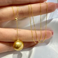 AAAA+++ 9-10mm 10-11mm 11-12MM SOUTH SEA GOLDEN STUD Round Pearl Pendant Exquisite and Elegant Design 18in Y-Chain