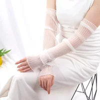 Summer Long Fingerless Gloves Women Outdoor Sun Protection Sleeves Thin Lace Mesh Arm Sleeve Sunscreen Uv Driving Mittens