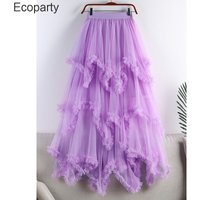 Tutu Tulle Long Skirt for Women 2023 New Summer Korean Aesthetic Cute Irregular Mesh High Waist Maxi Skirt Female Purple