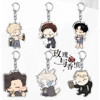 Korean Cartoon BL Manga Anime Roses and Champagne Figures Acrylic Key Chain Keychains for Accessories Keyring Jewelry Fans Gifts