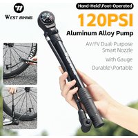 WEST BIKING Bicycle Pump 120PSI Portable Aluminum Alloy Bike Pump With Gauge Schrader Presta Valve Inflator Bike Accessories