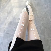 New Bowknot Hollow Out Pantyhose Sex Thin Summer Autumn Ins Tide Lace Tights Black White Fishnet Silk Stockings Woman