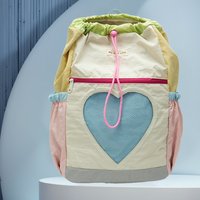 Backpack for Women Girls Color-Block Bag Nylon Drawstring Laptop Backpack Adjustable Strap for Travel