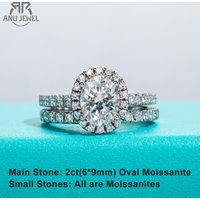 AnuJewel 2ct (Total 2.648ct) Oval Cut D Color Moissanite Bridal Ring Set Wedding Band Silver Rings With Cer Jewelry Wholesale