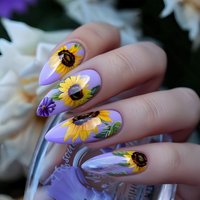 Medium fake nails for women gilrs Spring summer daisy flowers Ballet almond nail tips full cover acrylic press on false nail