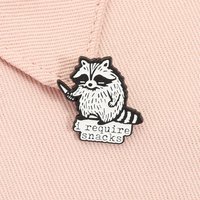 I Require Snacks Enamel Pin Cartoon Raccoon with Knife Funny Cute Animal Brooch Lapel Badge Fashion Jewelry Gift for Friends