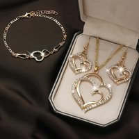 Exquisite Double Heart Necklace Earrings Bracelet Jewelry Set Shiny Zircon Lover Jewelry Bridal Wedding Party Romantic Gifts