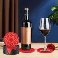 6Pcs Tabletop Protection Coaster &1 Base Round Non-Slip Cup Mat with Holder Non-Stick Silicone Coasters for Drinks & Wine Glasss