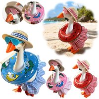 7 Inch Hawaiian Porch Goose Outfits with Straw Hat Sunglasses & Swim Ring Mini Desktop Goose Clothes Hawaiian Desk Goose Outfits