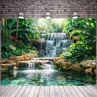 Waterfall Garden background Polyester banner, general purpose and trailing party wall decoration - forest and river scene