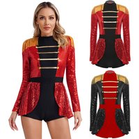 Women Circus Ringmaster Costume Circus Director Fancy Dress Halloween Carnival Costume Long Sleeve Sequins Jumpsuit Dance Jersey